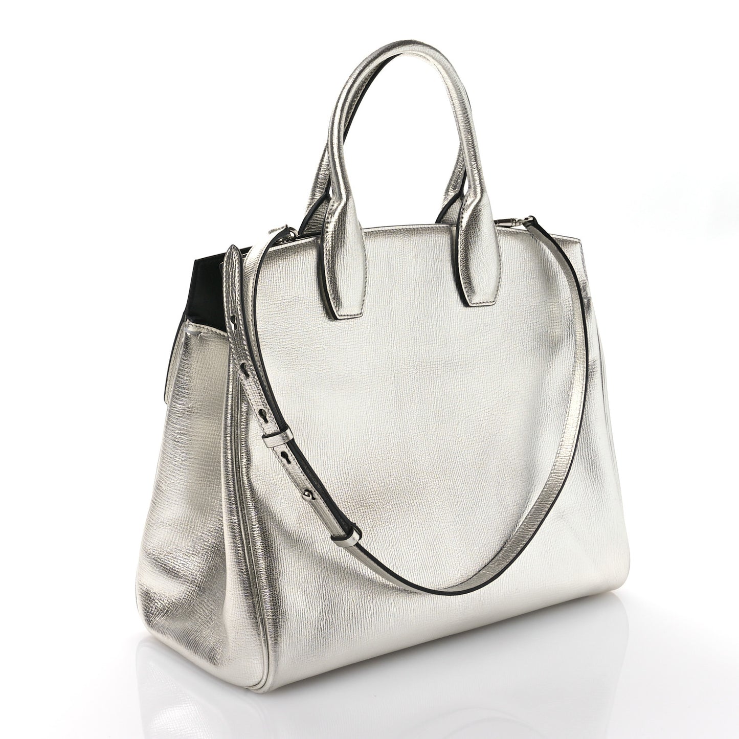 Metallic Hammered Calfskin Studio Top Handle Bag Silver