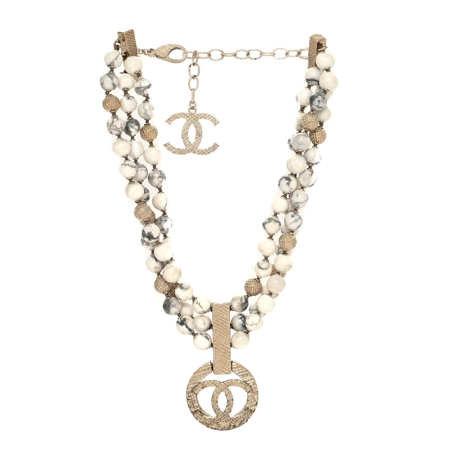 Chanel Metal Marble CC Pendant Choker Necklace Gold White 3 of 5