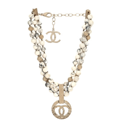 Chanel Metal Marble CC Pendant Choker Necklace Gold White 3 of 5