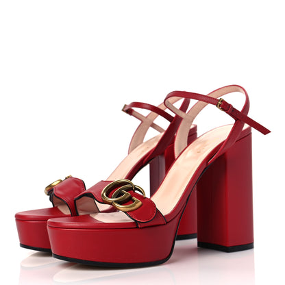 Gucci Calfskin GG Marmont Ankle Wrap 30/115mm Platform Sandals 36 Hibiscus Red 3 of 7