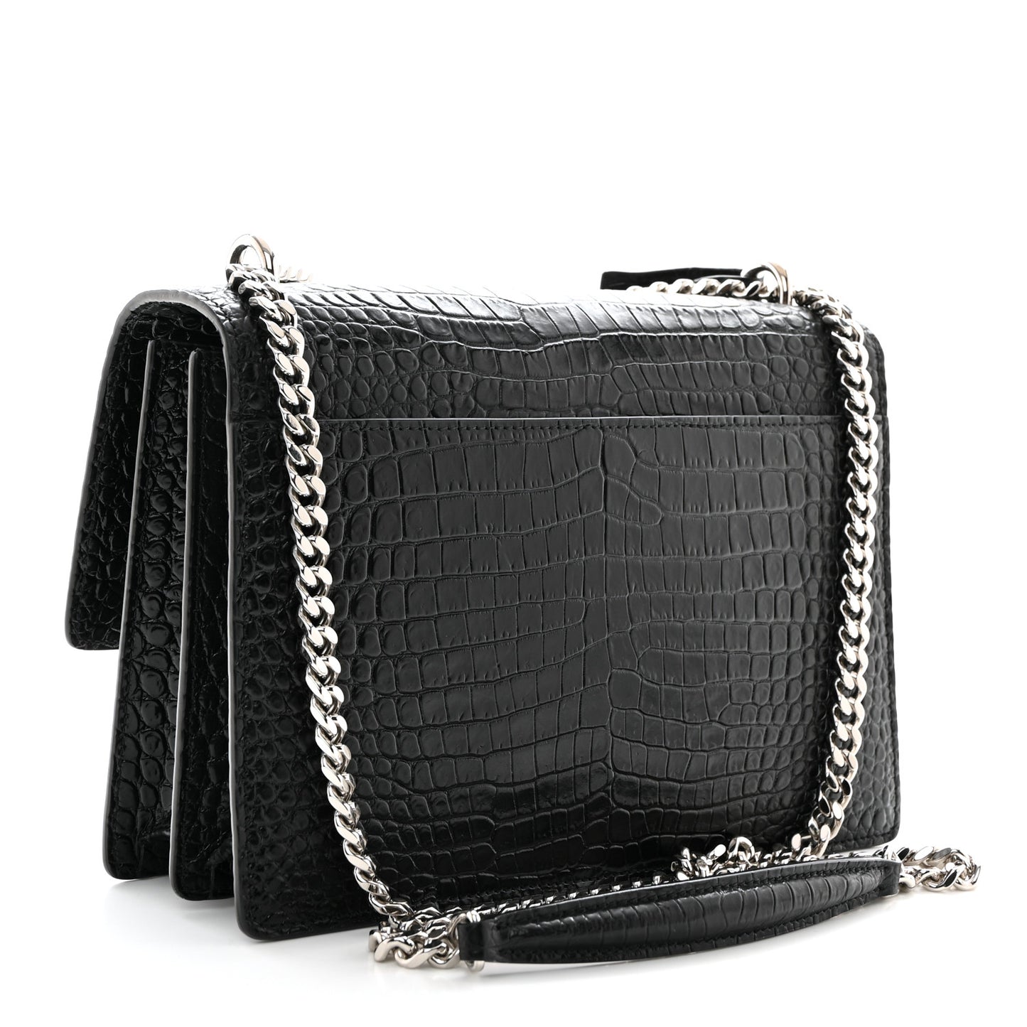 Calfskin Crocodile Embossed Medium Monogram Sunset Black