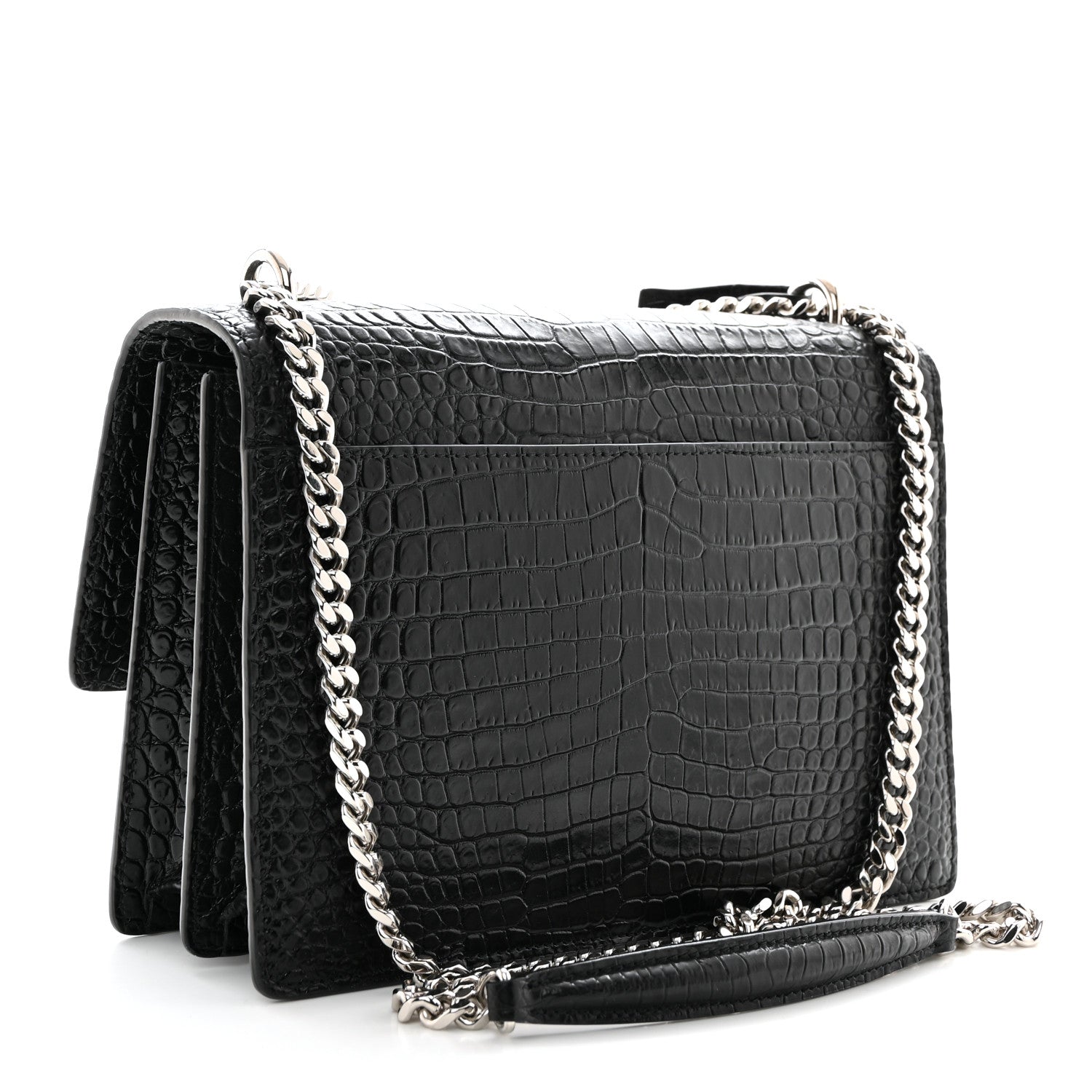Saint Laurent Calfskin Crocodile Embossed Medium Monogram Sunset Black 3 of 12