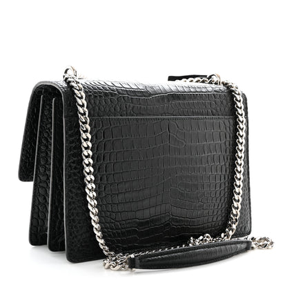 Saint Laurent Calfskin Crocodile Embossed Medium Monogram Sunset Black 3 of 12