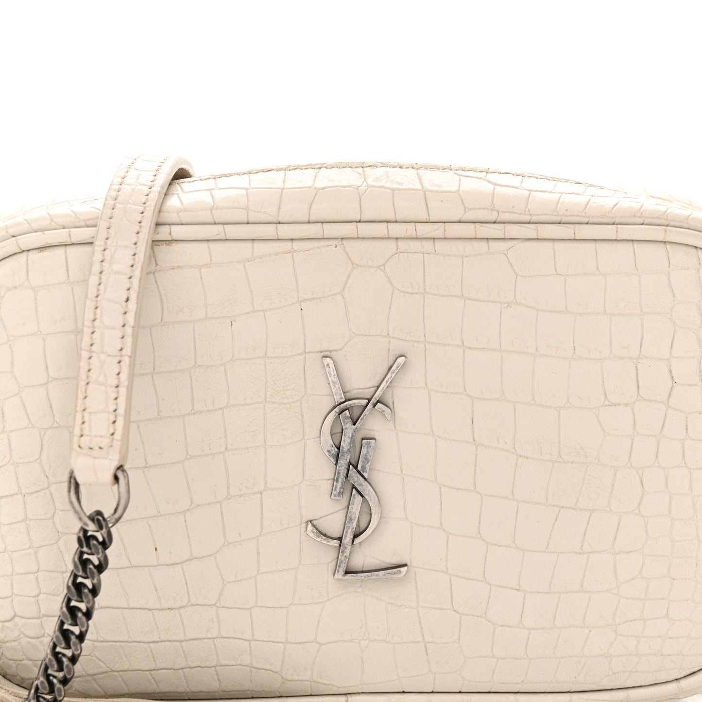 Calfskin Crocodile Embossed Monogram Mini Lou Camera Bag Crema Soft