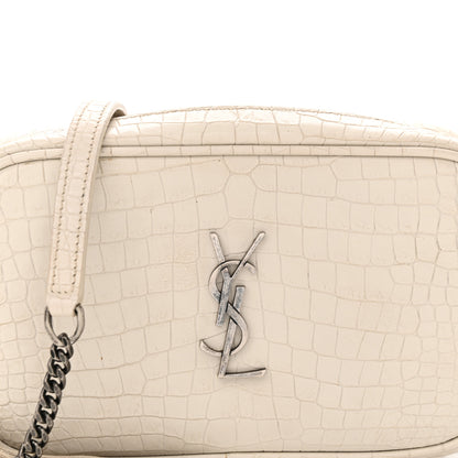 Saint Laurent Calfskin Crocodile Embossed Monogram Mini Lou Camera Bag Crema Soft 8 of 20