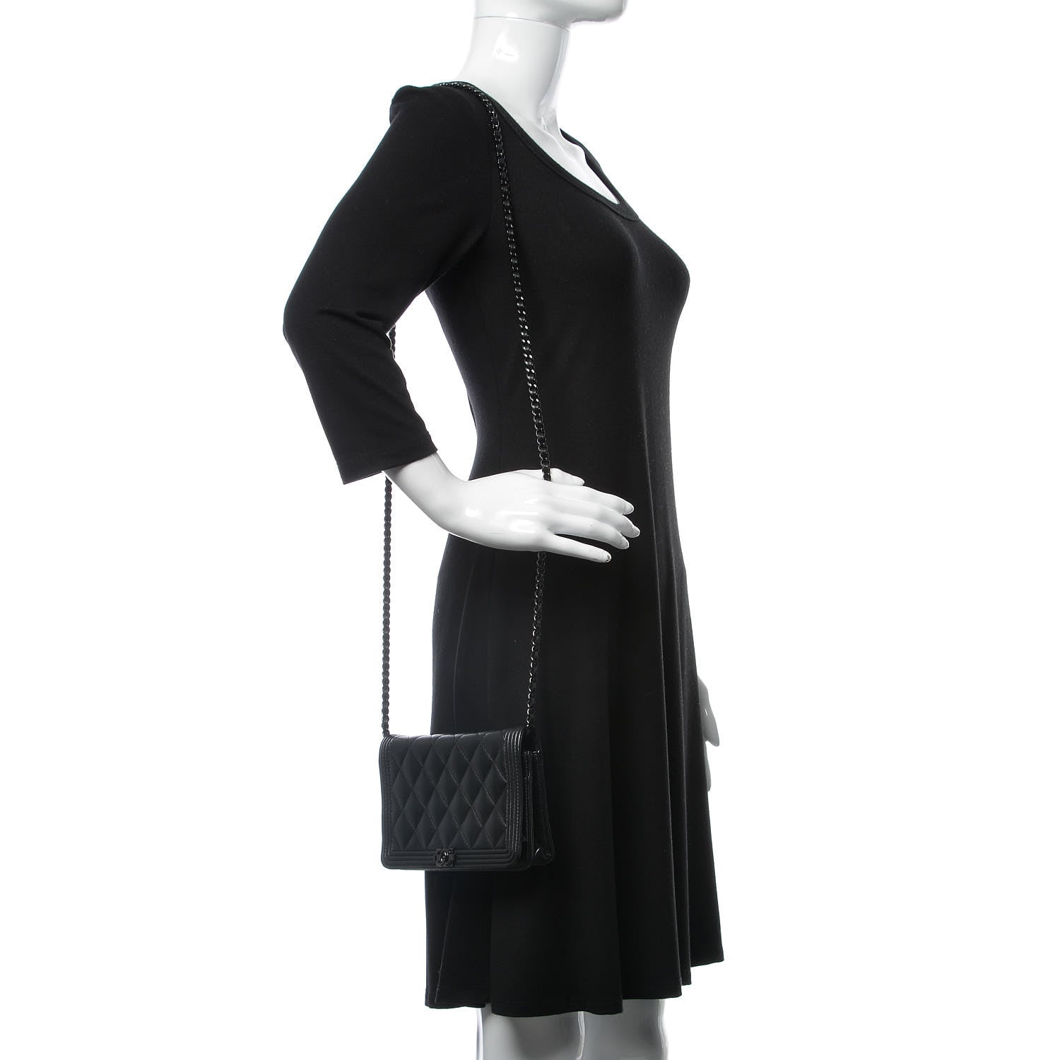 Chanel Lambskin Quilted Boy Wallet On Chain WOC So Black 2 of 12