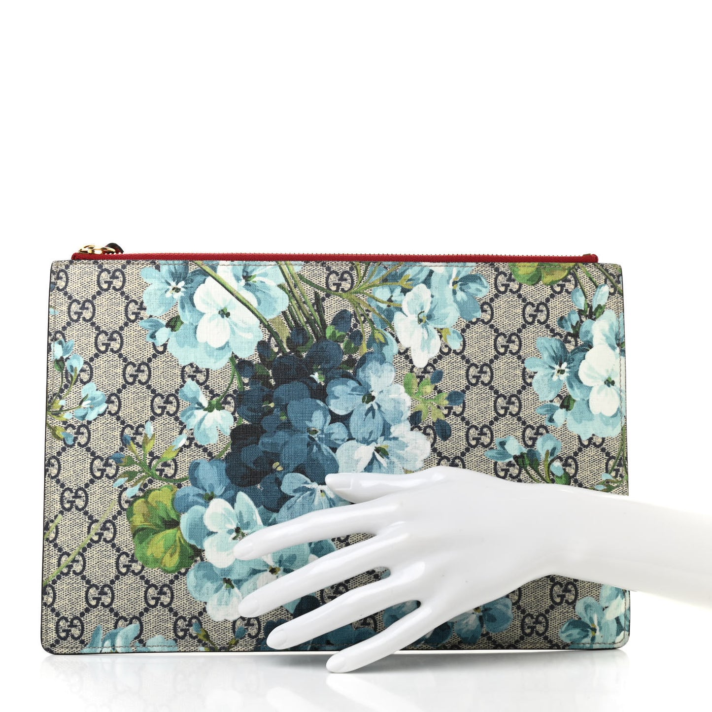 GG Supreme Monogram Blooms Suede Large Zip Pouch Blue