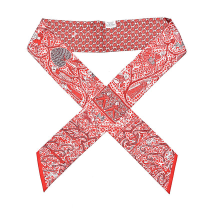 Hermes Silk Lalbhai Maxi Twilly Slim Rouge Blanc Gris 1 of 3