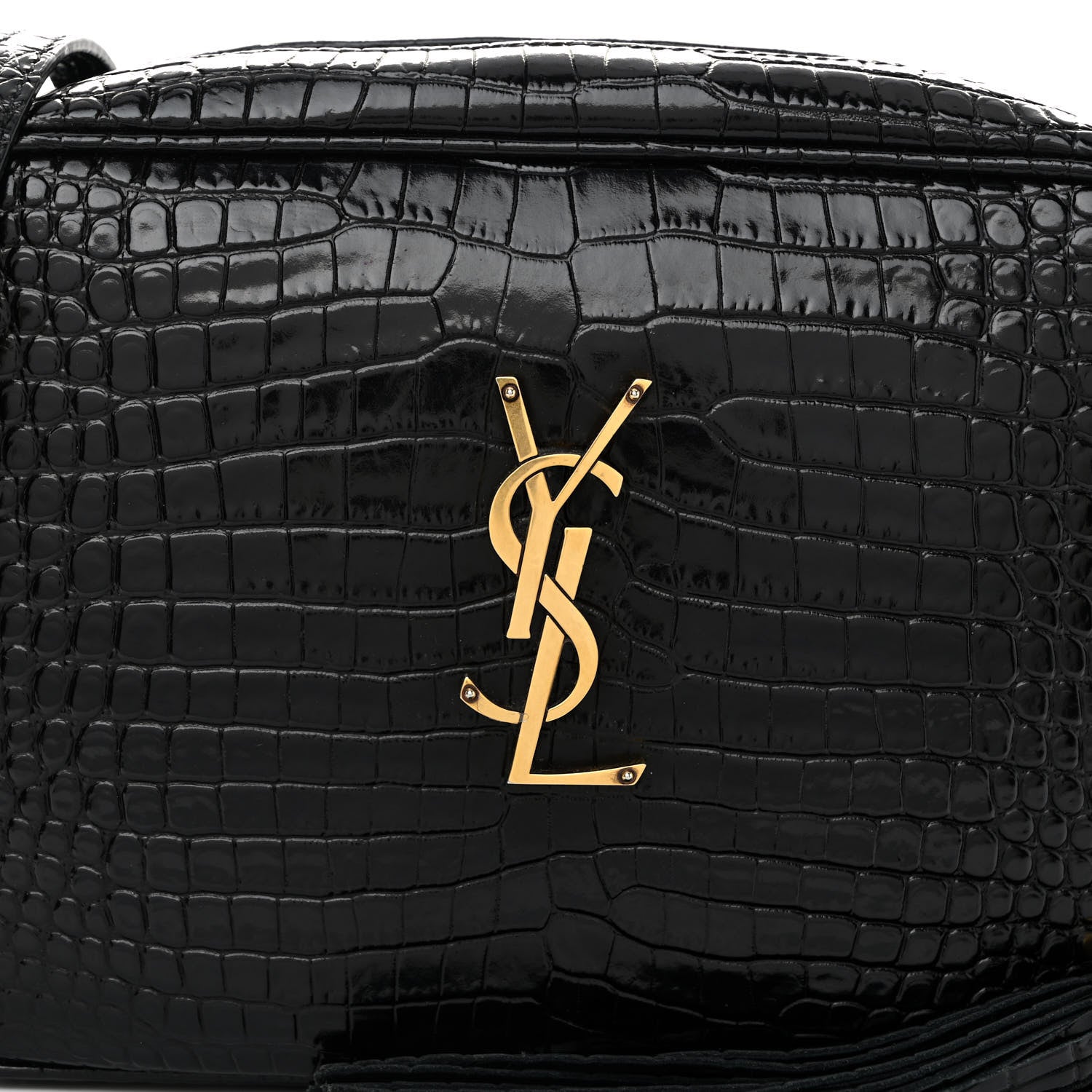 Saint Laurent Patent Calfskin Crocodile Embossed Monogram Lou Camera Bag Black 7 of 9