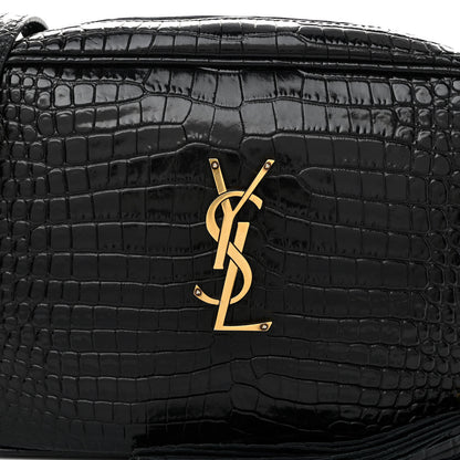 Saint Laurent Patent Calfskin Crocodile Embossed Monogram Lou Camera Bag Black 7 of 9
