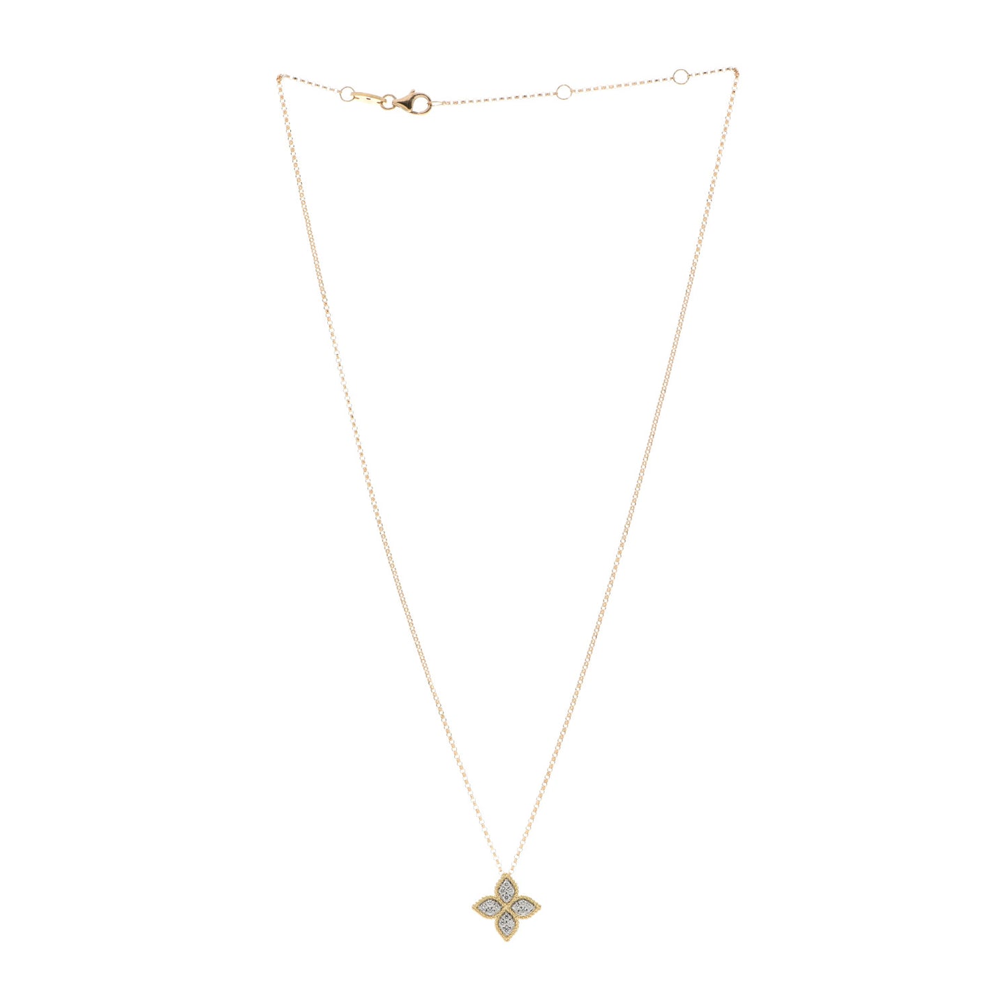 18K Yellow White Gold Diamond Medium Princess Flower Pendant Necklace