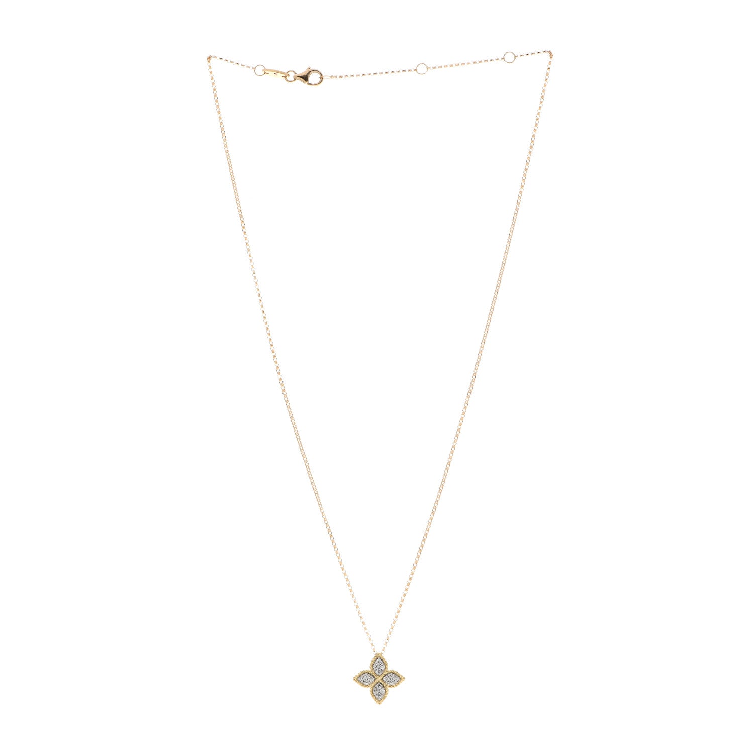 Roberto Coin 18K Yellow White Gold Diamond Medium Princess Flower Pendant Necklace 3 of 5