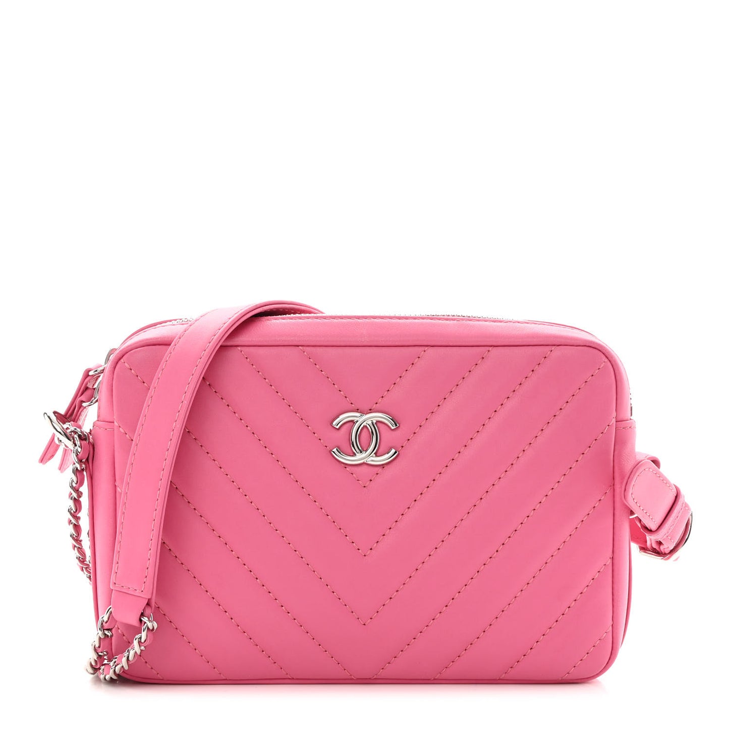 Lambskin Chevron Quilted Small Promenade Camera Case Pink
