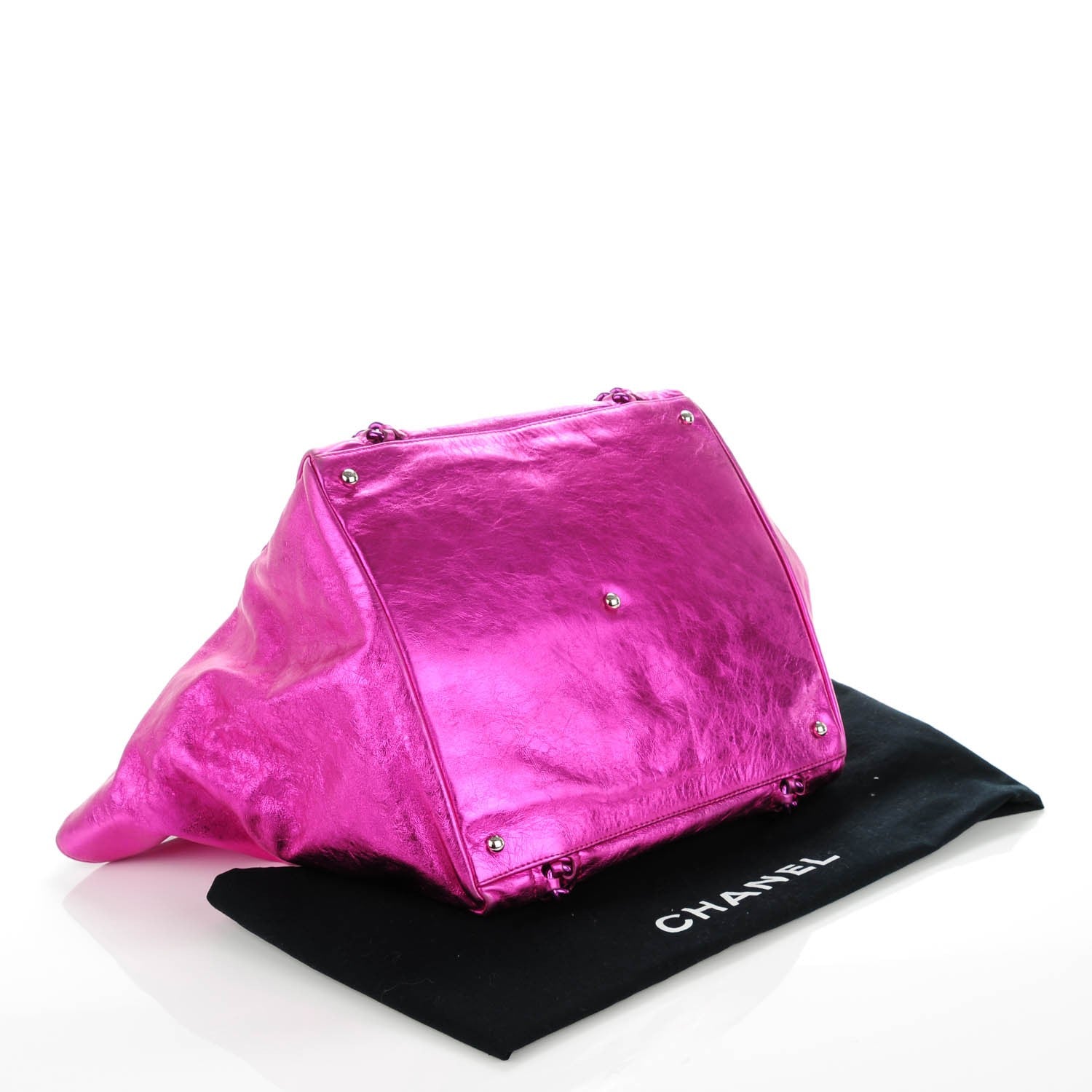 Chanel Metallic Cracked Calfskin Modern Chain Tote Fuchsia 155686
