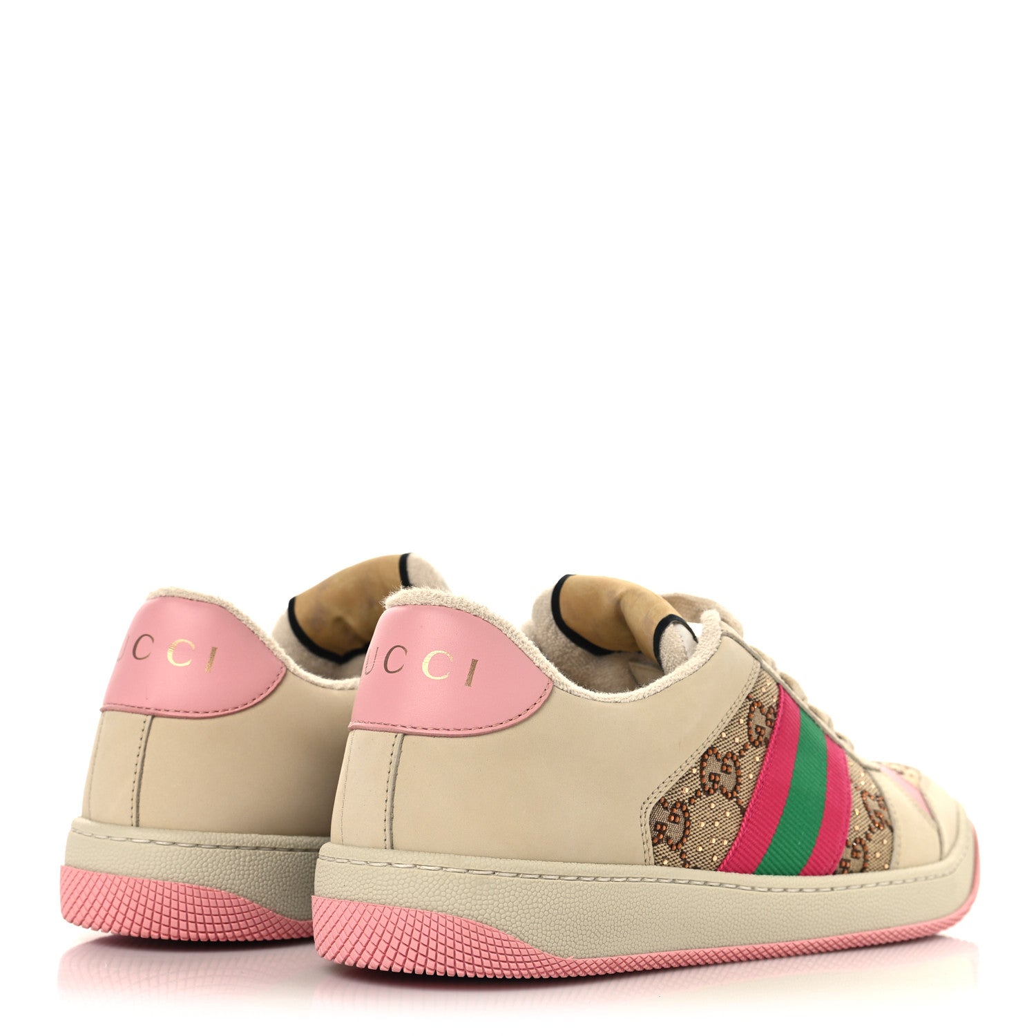 Gucci Calfskin GG Supreme Crystals Web Screener Sneakers 39 Beige Ebony Wild Rose 39 Beige Ebony Wild Rose 5 of 10