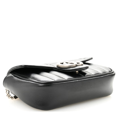 Gucci Calfskin Matelasse Aria Super Mini GG Marmont Shoulder Bag Black Black 4 of 10
