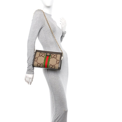 Gucci Monogram Jumbo GG Textured Dollar Calfskin Web Small Ophidia Chain Shoulder Bag Camel Ebony New Acero 2 of 10