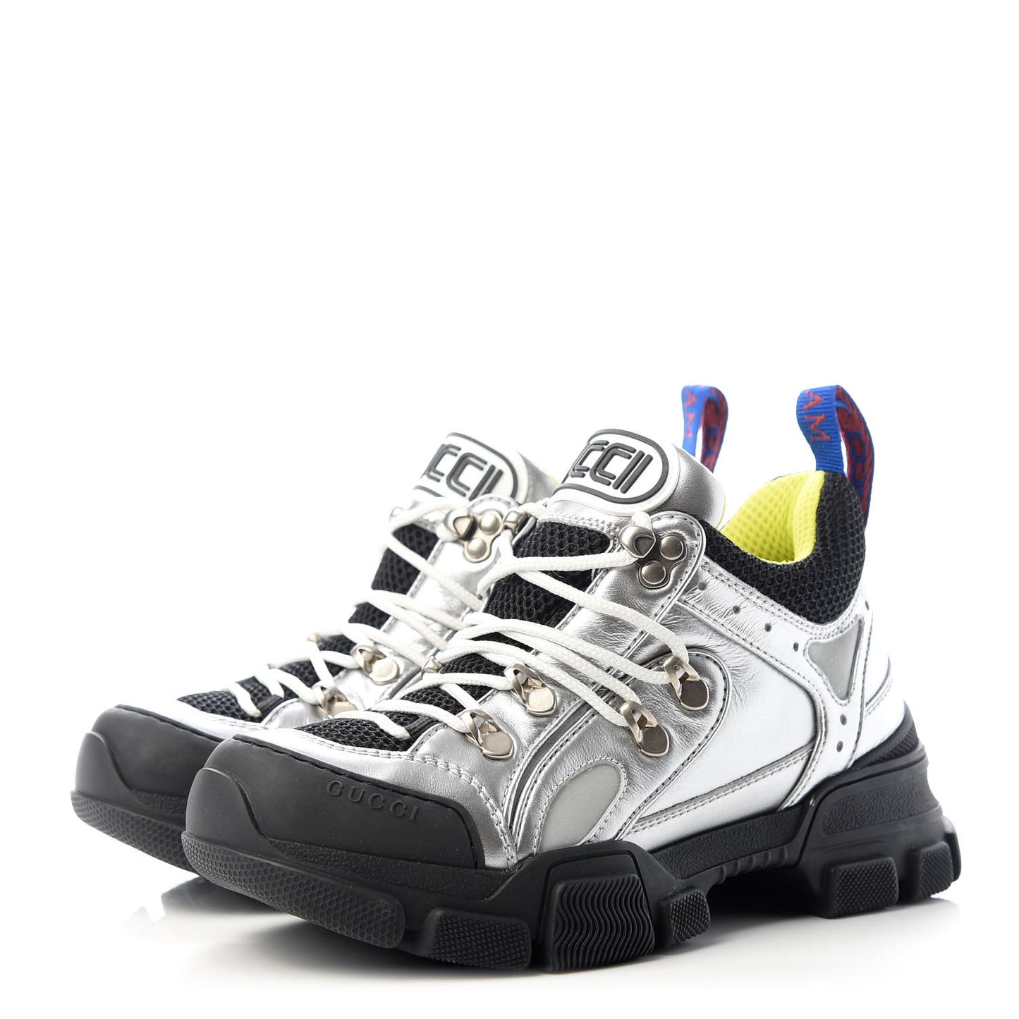 X SEGA Metallic Calfskin Mesh Womens Flashtrek Sneakers 35 Silver Black