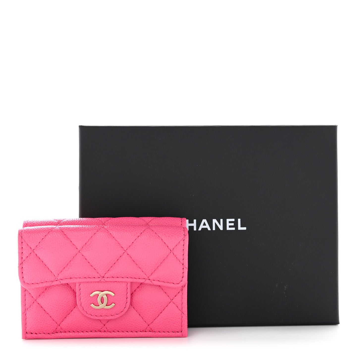 Caviar Quilted Double Flap Wallet Bright Pink