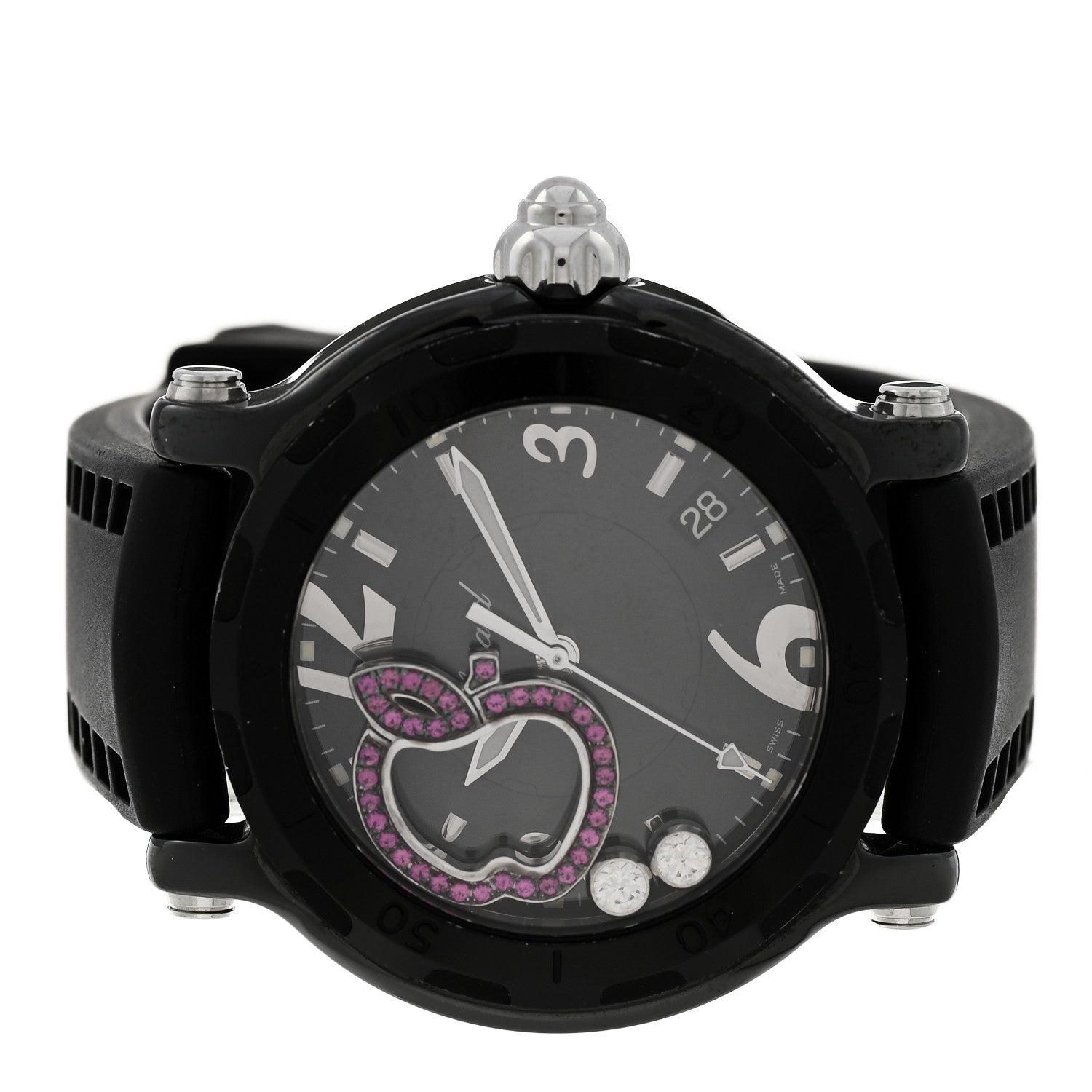 Chopard Stainless Steel Rubber Diamond Pink Sapphire 38mm Happy