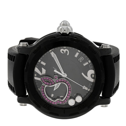 Chopard Stainless Steel Rubber Diamond Pink Sapphire 38mm Happy Sport Apple Quartz Watch Black 2 of 4