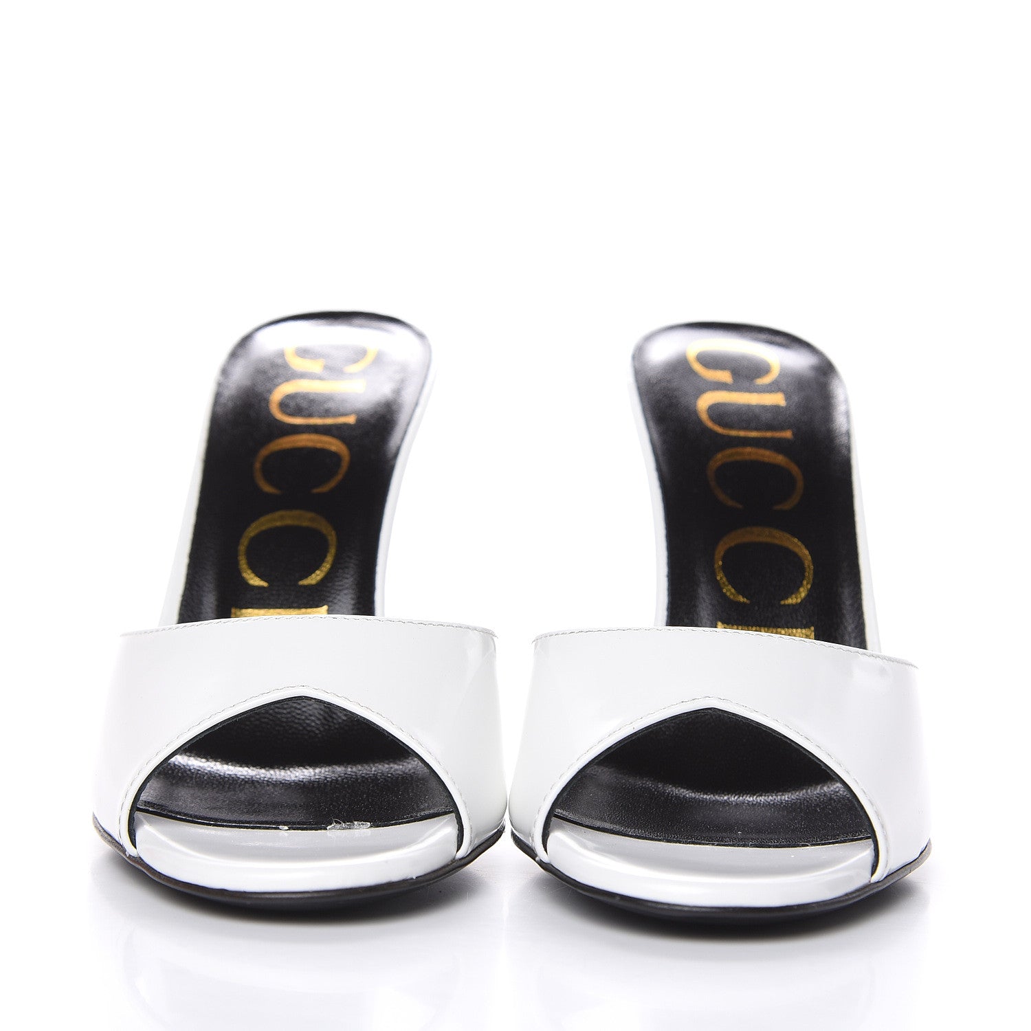 Gucci Polished Calfskin Scarlet Mid Heel Slide Sandals 35.5 Great White 2 of 9