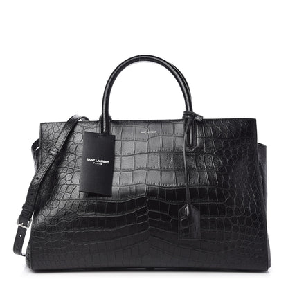 Saint Laurent Calfskin Crocodile Embossed Medium Cabas Rive Gauche Black 1 of 22