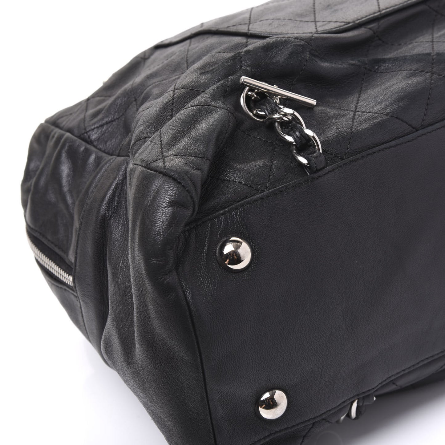 Lambskin Stitched Shoulder Bag Black