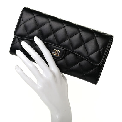 Chanel Lambskin Quilted Large Gusset Flap Wallet Black 2 of 8