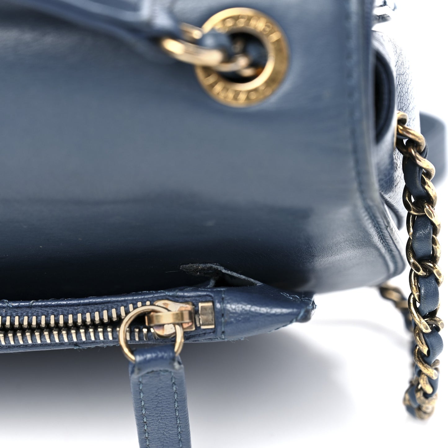 Shiny Calfskin Goatskin Quilted Small Coco Curve Messenger Flap Navy
