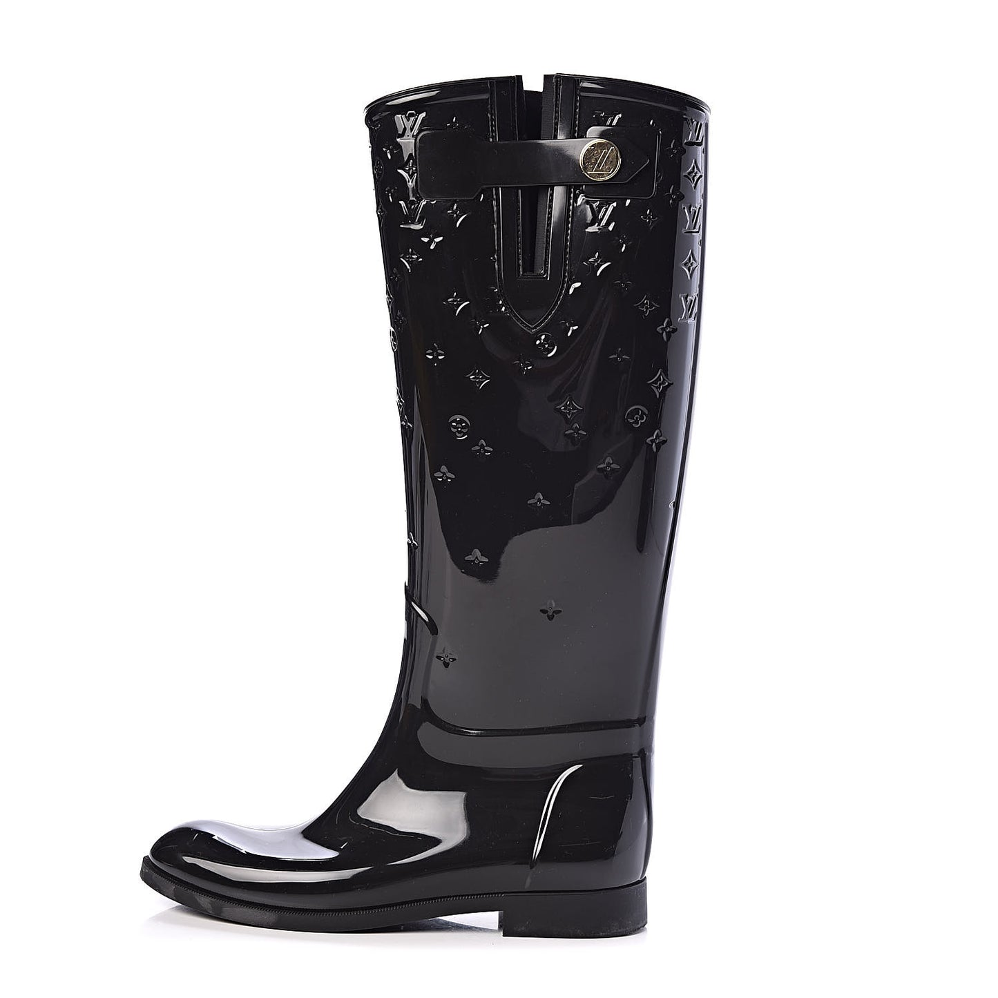 Rubber Embossed Monogram Drops High Rain Boots 37 Black