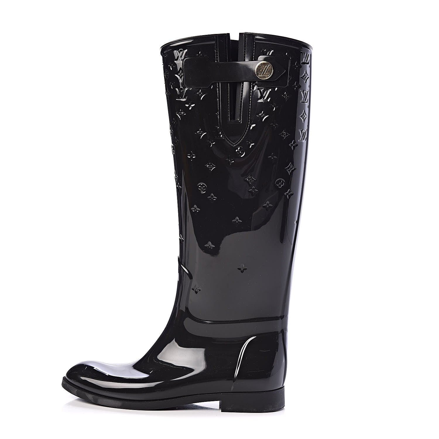 Louis Vuitton Rubber Embossed Monogram Drops High Rain Boots 37 Black 1 of 10