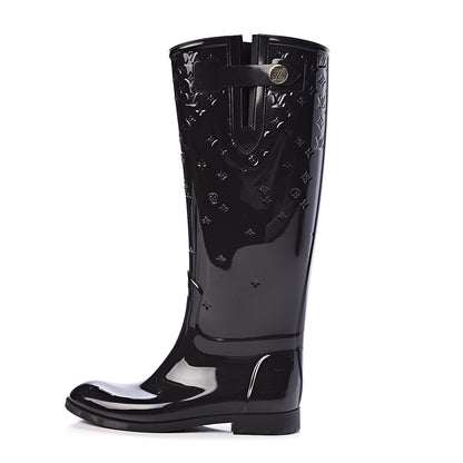 Louis Vuitton Rubber Embossed Monogram Drops High Rain Boots 37 Black 1 of 10