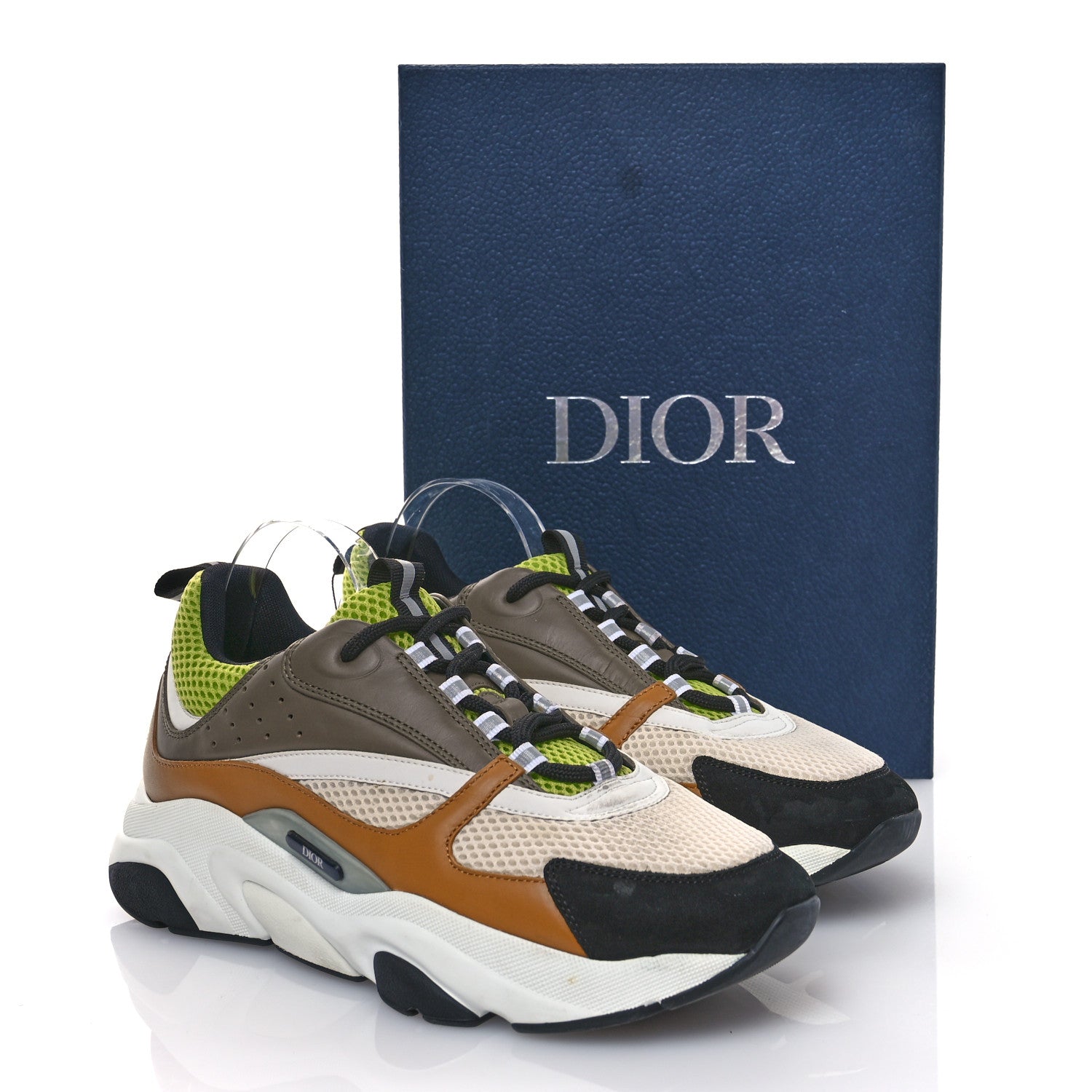 Christian Dior Technical Mesh Calfskin Mens B22 Sneakers 44 Brown Green 9 of 9