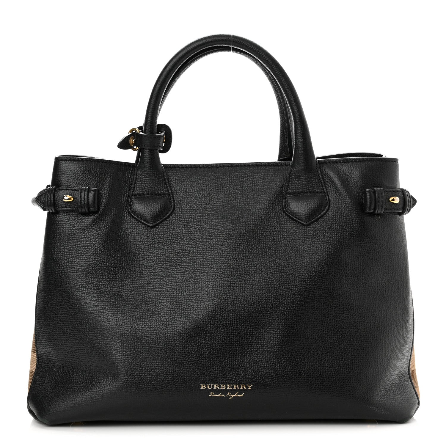 Burberry Grainy Calfskin House Check Medium Banner Tote Black 1 of 14