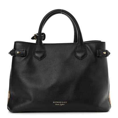 Burberry Grainy Calfskin House Check Medium Banner Tote Black 1 of 14