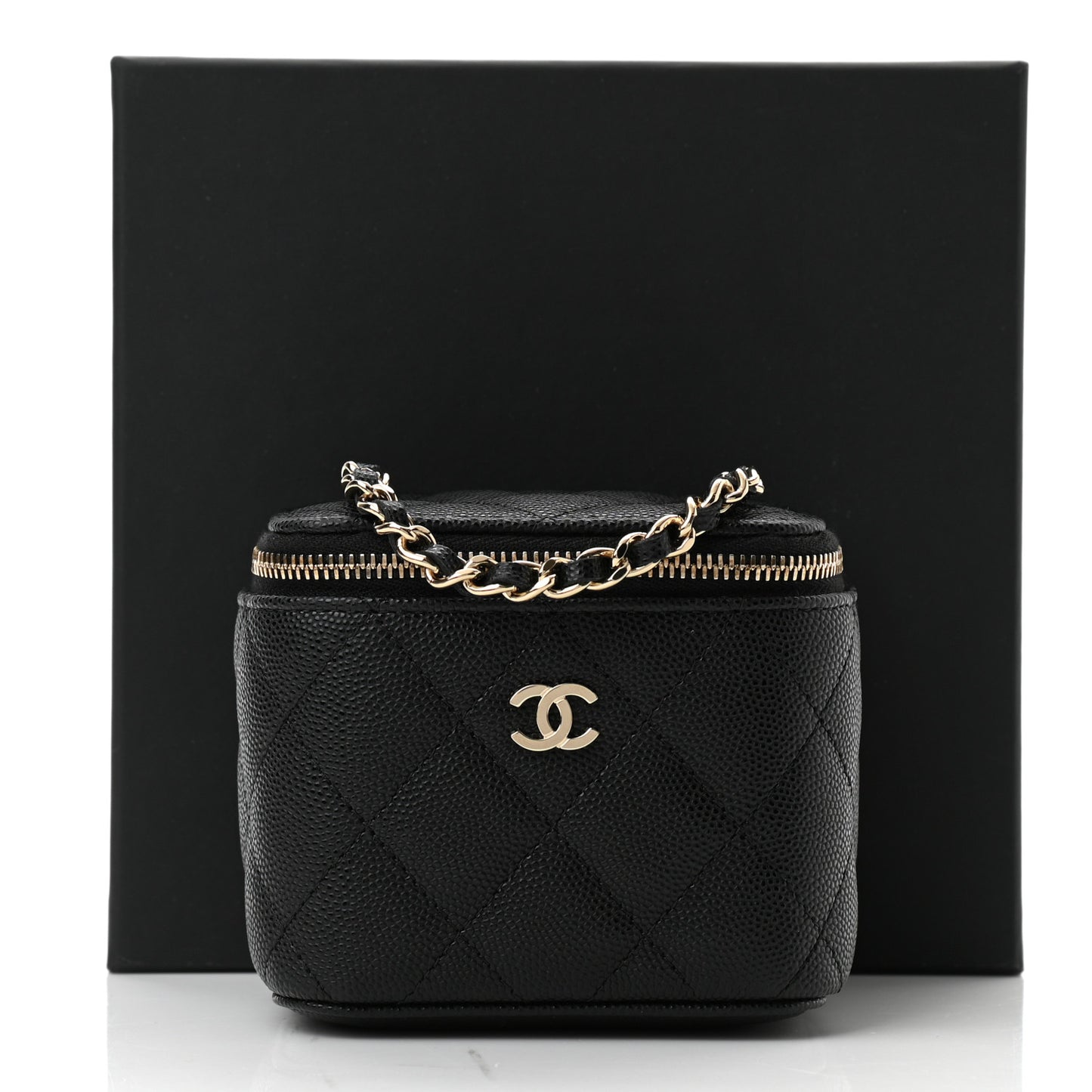 Caviar Quilted Mini Vanity Case With Chain Black