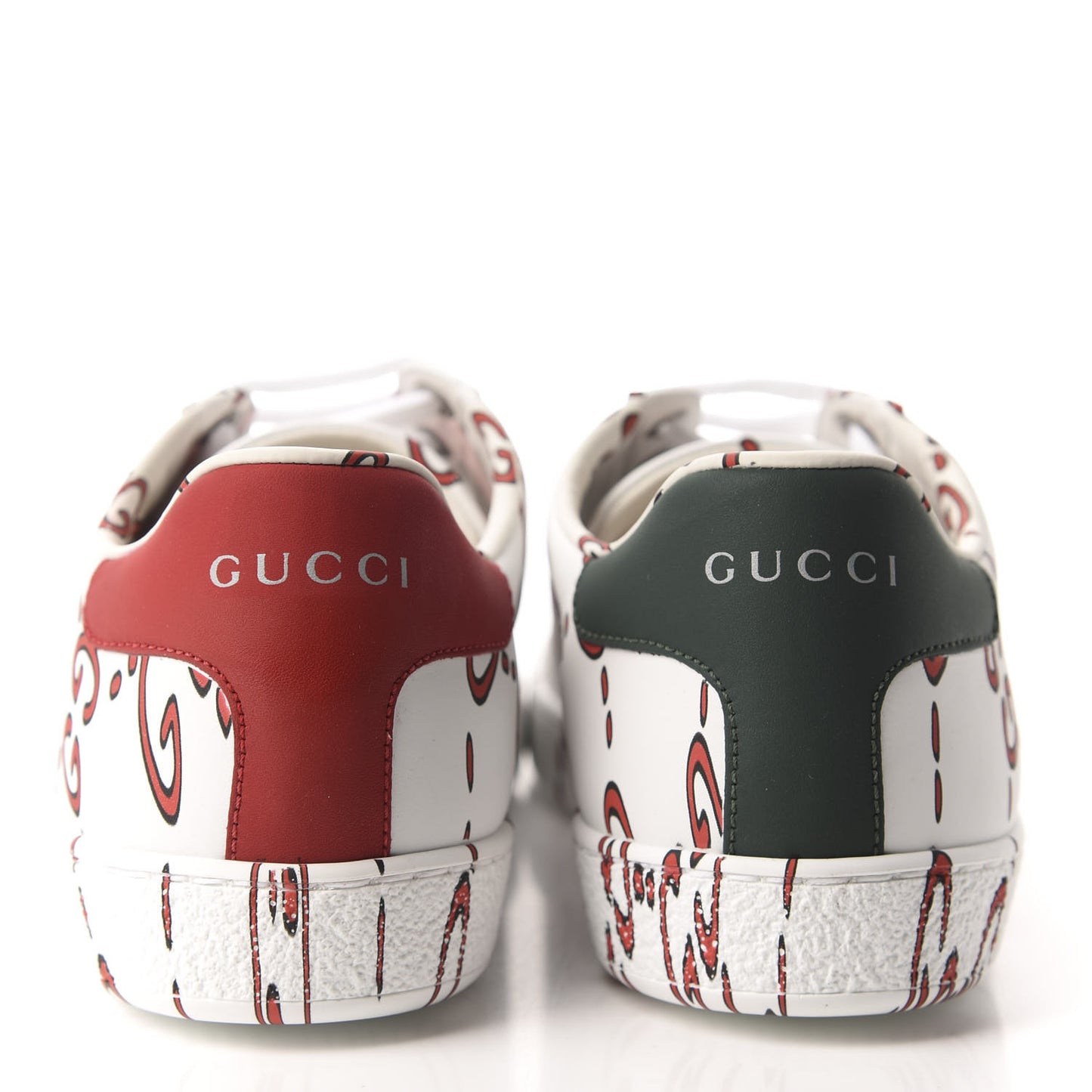 Calfskin GucciGhost Print Womens Ace Sneakers 38 White Hibiscus Red
