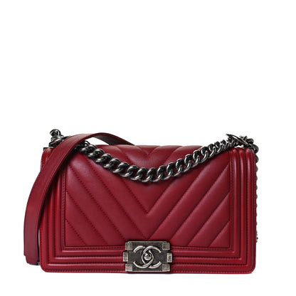 Chanel Calfskin Chevron Quilted Medium Boy Flap Dark Red 1 of 8