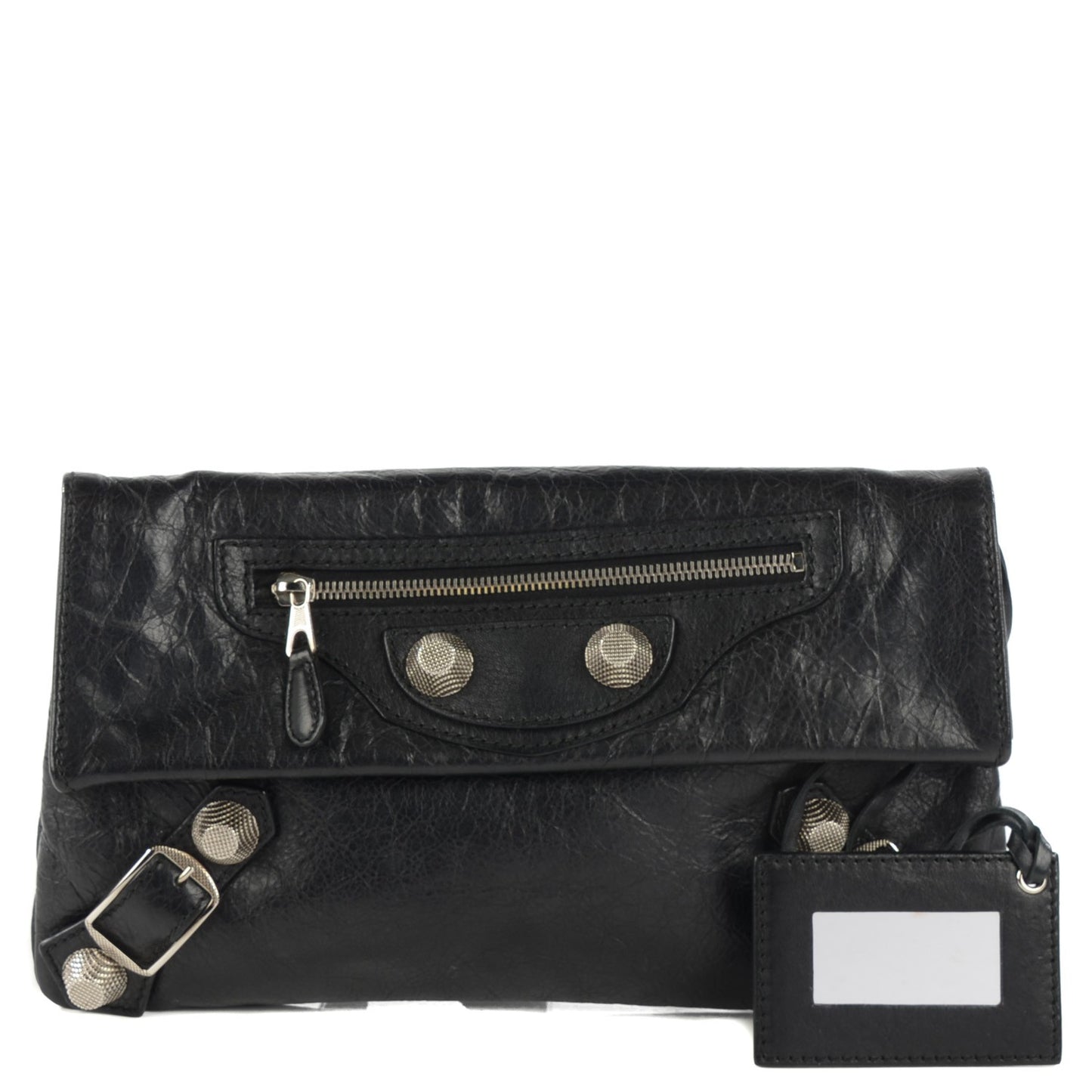 Agneau Giant 21 Silver Hardware Envelope Clutch Black