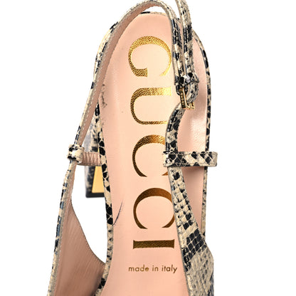 Gucci Calfskin Python Print Horsebit 75mm Slingback Pumps 39.5 Beige Avana 7 of 8