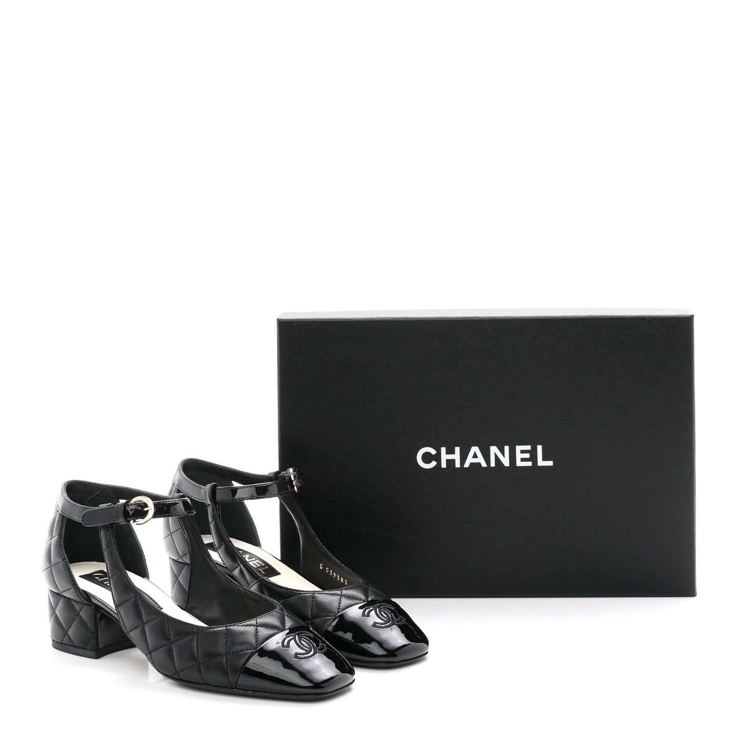 Lambskin Patent Quilted Cap Toe Mary Jane Flats 36 Black