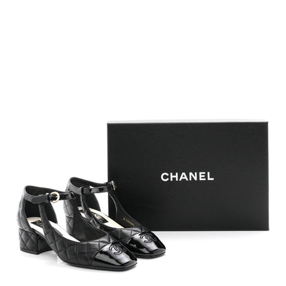 Chanel Lambskin Patent Quilted Cap Toe Mary Jane Flats 36 Black 10 of 10