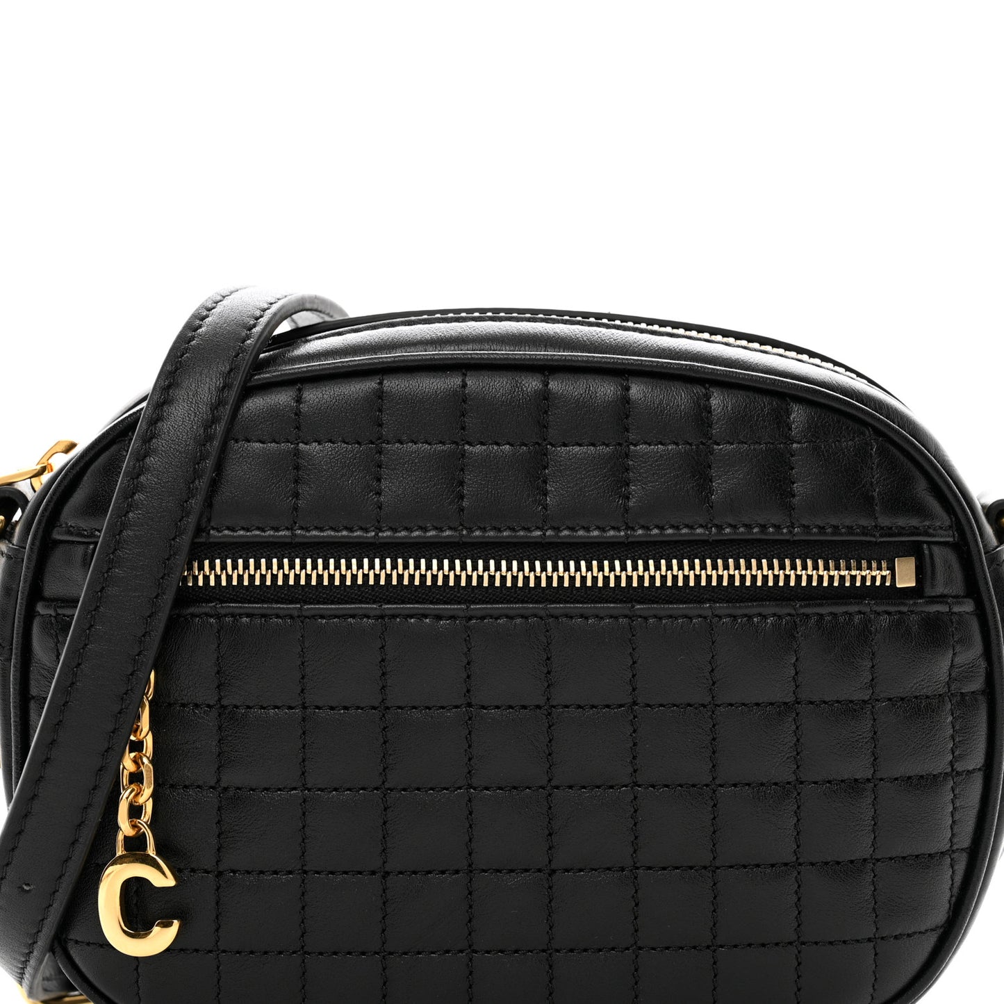 Calfskin Quilted Small C Charm Bag Black