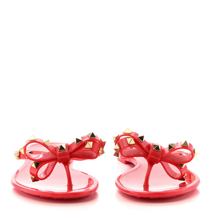 Valentino Garavani PVC Jelly Rockstud Bow Thong Sandals 37 Rosso Valentino 2 of 7