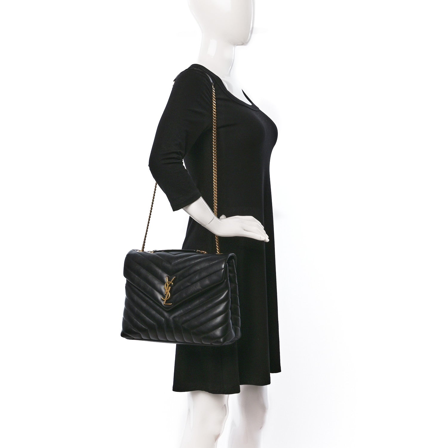 Saint Laurent Calfskin Y Quilted Monogram Medium Loulou Chain Satchel Black 2 of 10