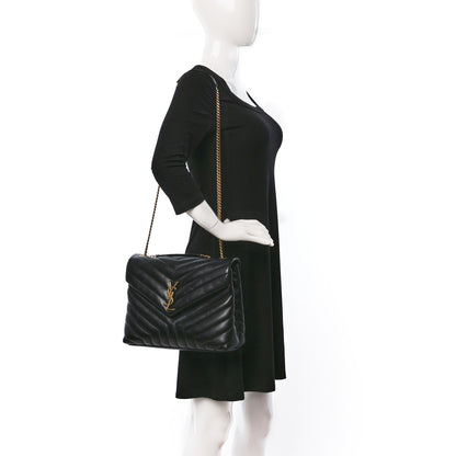 Saint Laurent Calfskin Y Quilted Monogram Medium Loulou Chain Satchel Black 2 of 10