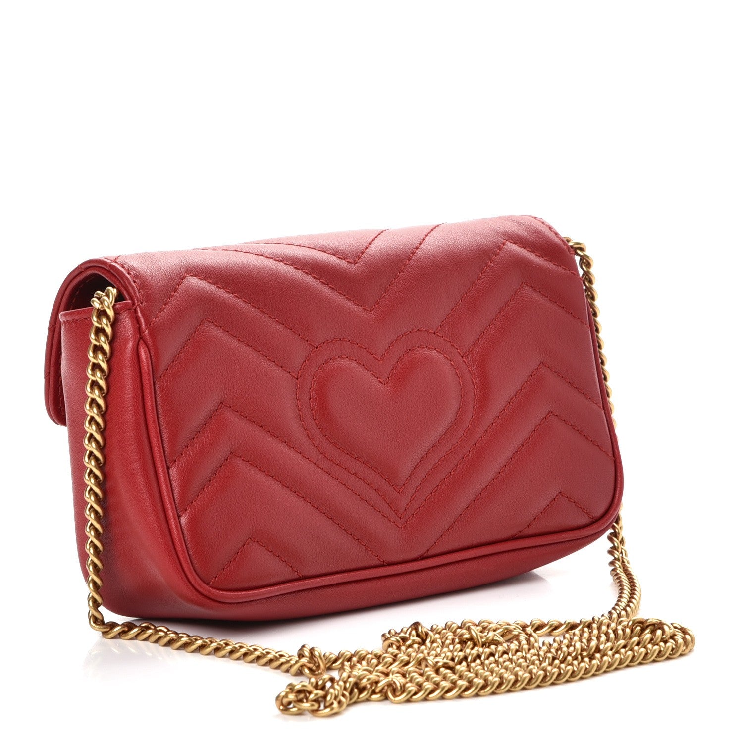Gucci Calfskin Matelasse Super Mini GG Marmont Shoulder Bag Hibiscus Red 4 of 9