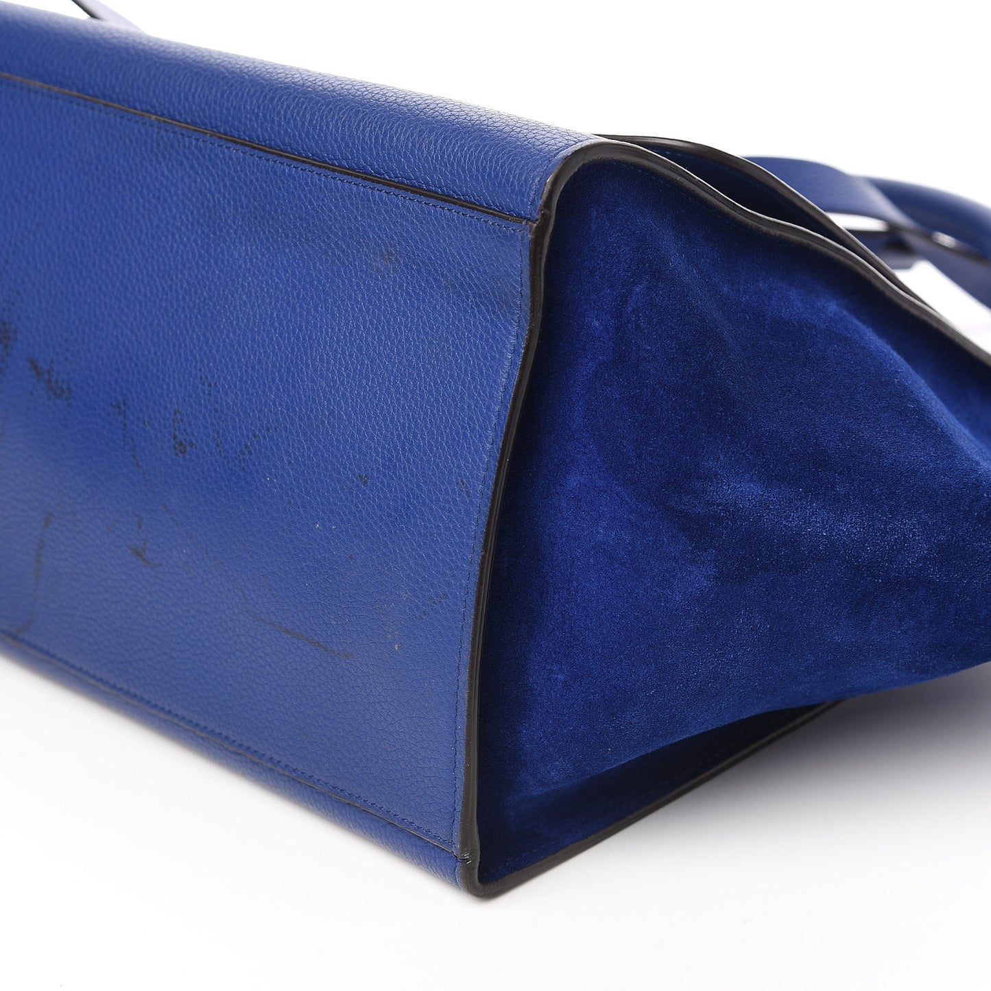 Drummed Calfskin Suede Medium Trapeze Indigo