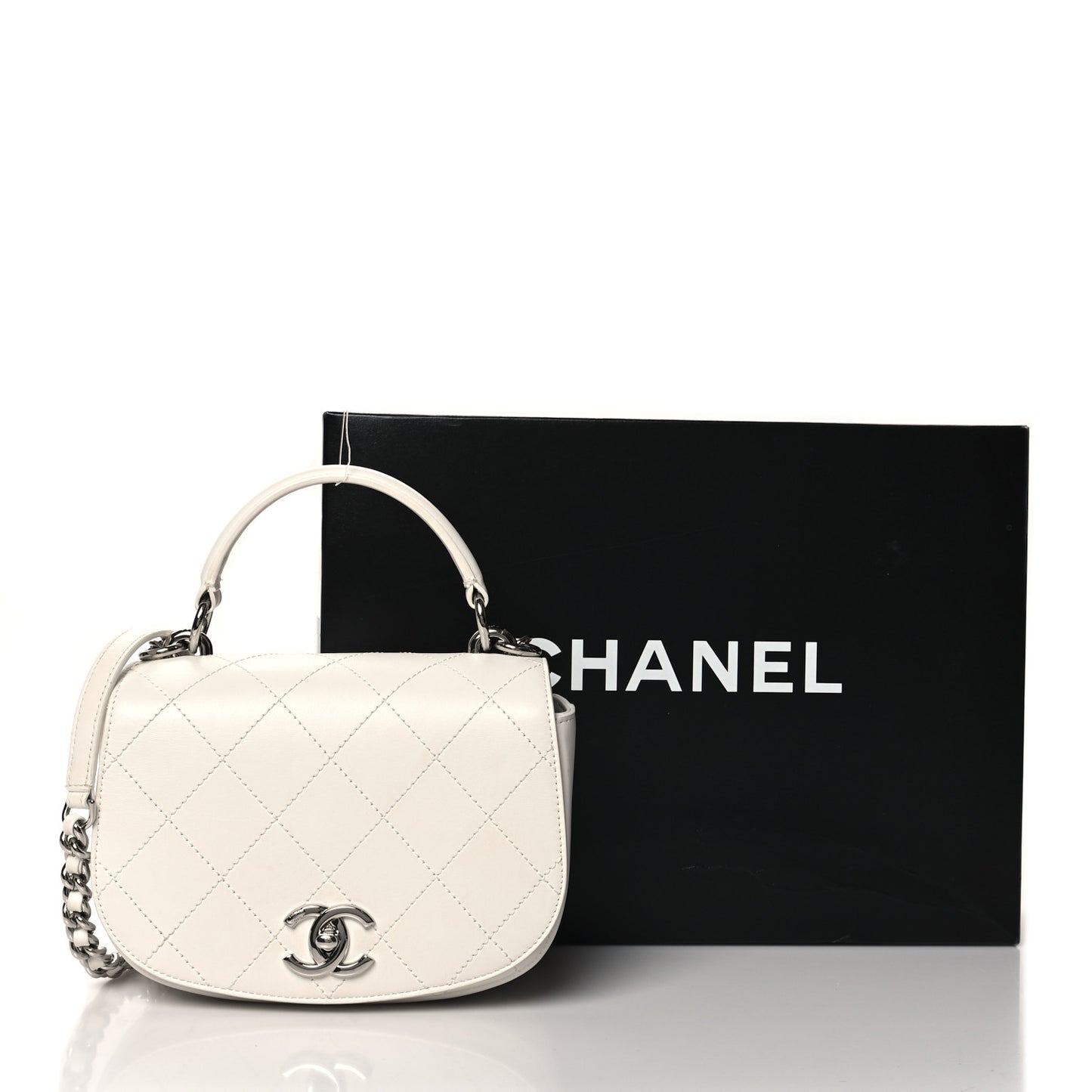 Calfskin Stitched Small Ring My Bag Flap Crossbody White
